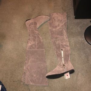 Beige over the knee boots